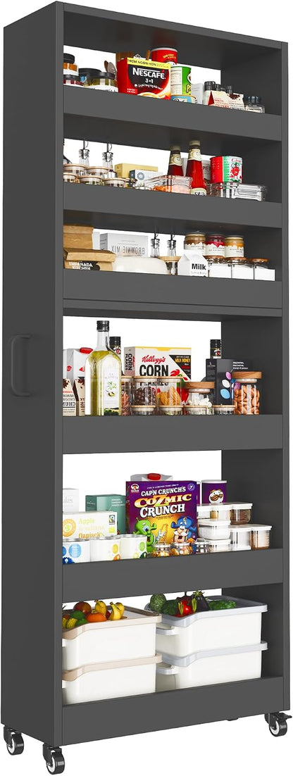 Slim Storage Cart, Lightweight 6 Tier Metal Rolling Utility Kitchen Cart on Wheels, Mobile Storage Shelving Unit Organizer for Bathroom Laundry Office Narrow Places (White, 6" D)