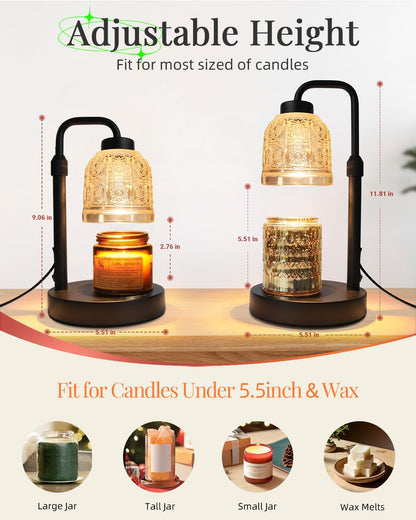 AIFEI Candle Warmer Lamp with Timer, Dimmable Adjustable Height Candle Lamp, Birthday Gifts for Women Mom Sister Friends, House Warming Gifts New Home, Candle Lamp Warmer with 2 Bulbs - CoalBlack