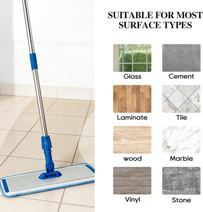 17.5'' Microfiber Mop for Floor Cleaning-Blue Flat Floor Mop with 58'' Stainless Steel Handle- 4 Reusable Washable Replacement Pads-Wet & Dry Use for Hardwood Tile Laminate-Home Kitchen Bathroom