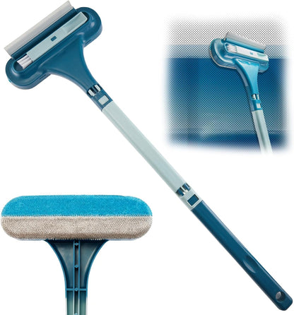Window Screen Cleaning Brush,Upgraded 2-in-1 Window Screen Cleaner Tool | with Squeegee and Removable Dust Brush,Windows,Doors,Porch & Glass Screens (Blue)