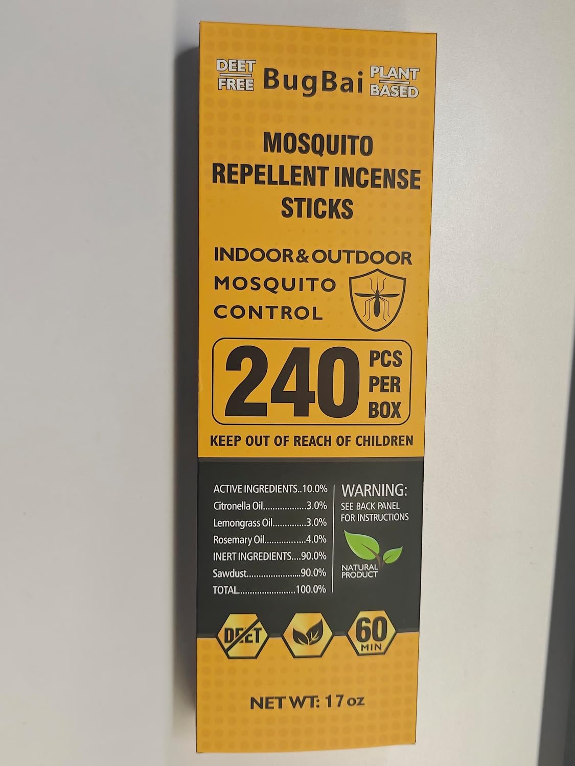 BugBai® Mosquito Repellent Outdoor Patio, 240 PCS Natural Plant-Based Citronella Oil Incense Sticks Indoor Home Pet Family Safe, DEET Free Bug Insect Control Repellent for Yard Garden Camping Fishing