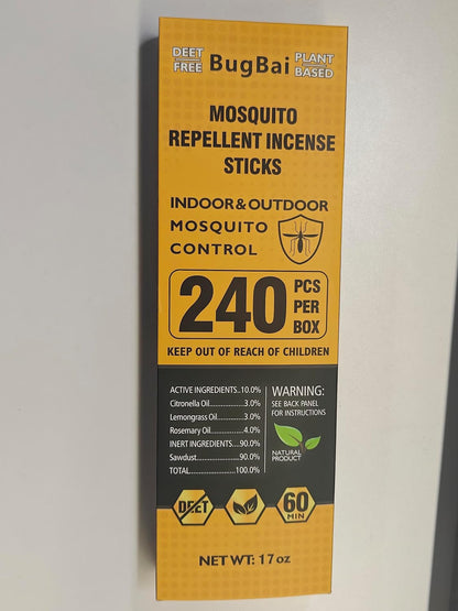 BugBai® Mosquito Repellent Outdoor Patio, 240 PCS Natural Plant-Based Citronella Oil Incense Sticks Indoor Home Pet Family Safe, DEET Free Bug Insect Control Repellent for Yard Garden Camping Fishing