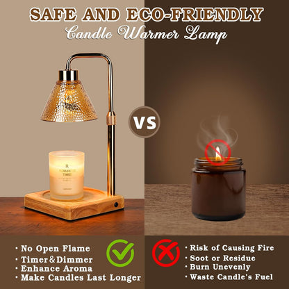 Candle Warmer Lamp Wood with Timer, Dimmable Electric Candle Lamp Warmer for Jar Candles, 2*35 Watt Bulb, Mothers Day Birthday Gifts for Women Men, Decorative Wooden Candle Lamp for Bedroom Home Decor