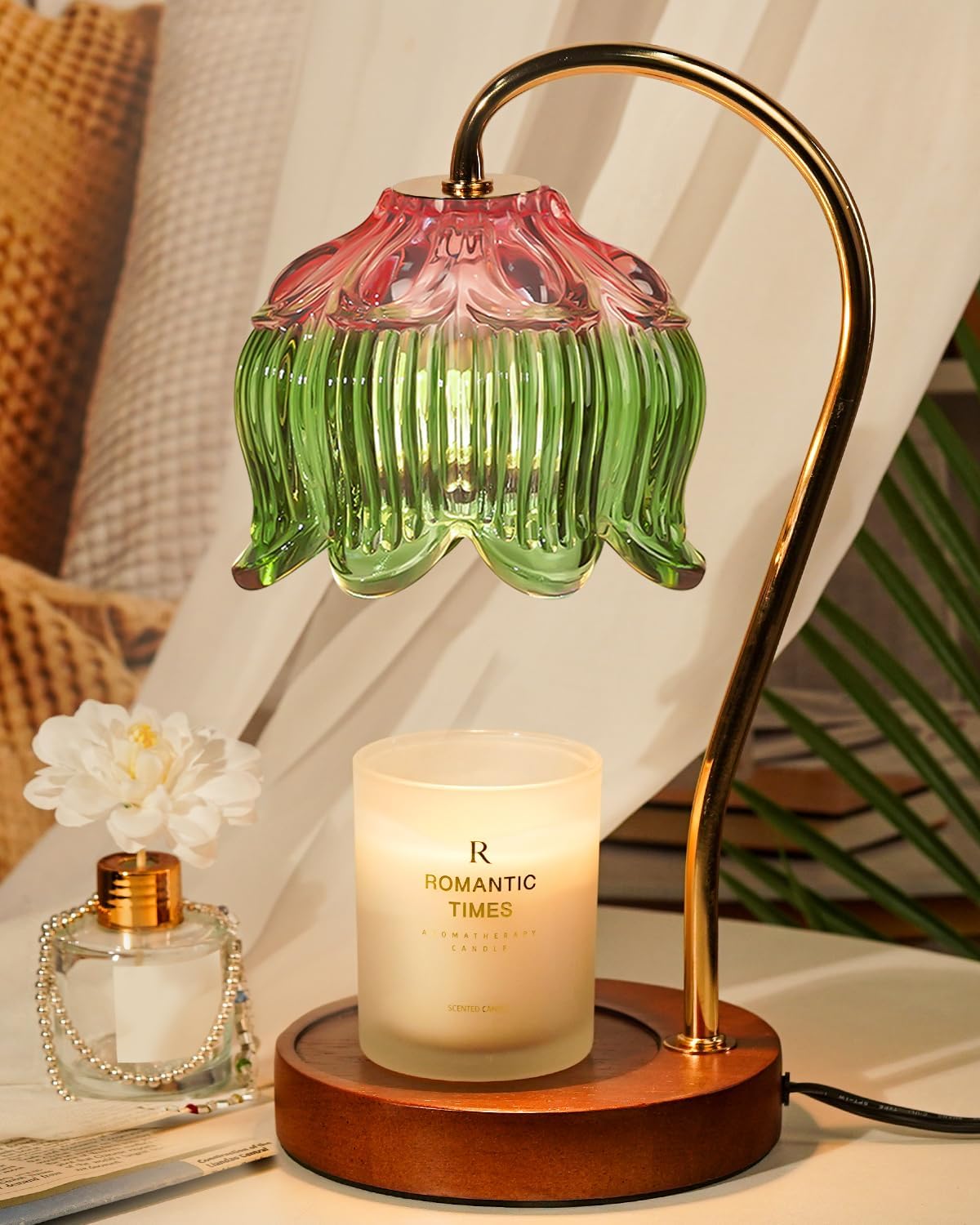 Funistree Flower Candle Warmer Lamp with Timer, Dimmable Candle Lamp Warmer, Christmas Birthday Gifts for Women Mom Her, Housewarming Home Decor, Lotus Wax Warmer for Yankee Candles - Lily Amber