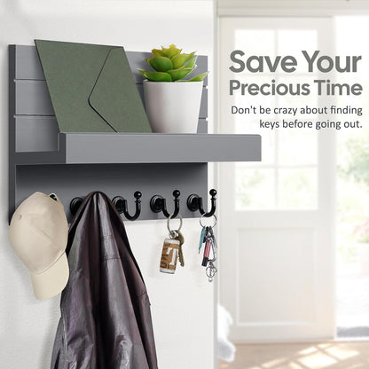 HONJIN Key Holder for Wall: Easy Installation Mail Organizer Wall Mount Hanging Key Rack for Kitchen and Entryway Decor with 5 Sturdy Key Hooks (White)