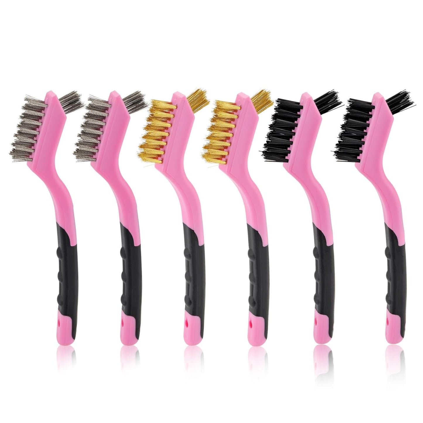 MAXMAN Small Cleaning Brush, Nylon Cleaning Brush 3-Pack, Hard Bristle Crevice Cleaning Brush, 7" Deep Clean Detailing Tools, Small Cleaning Brushes for Tight Spaces, Soft Nylon Bristles Brush, Pink