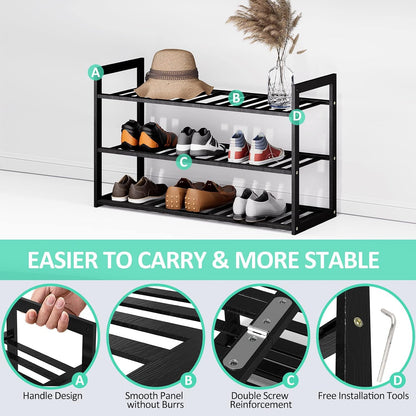 Jripae 5 Tier 32.5*10.5*30.3in Bamboo Shoe Rack for Closet Entryway Bedroom | Stackable Shoe Shelf Holder for Men/Women Hallway/Garage, Bookshelf, Flower Rack, Home Space Saving