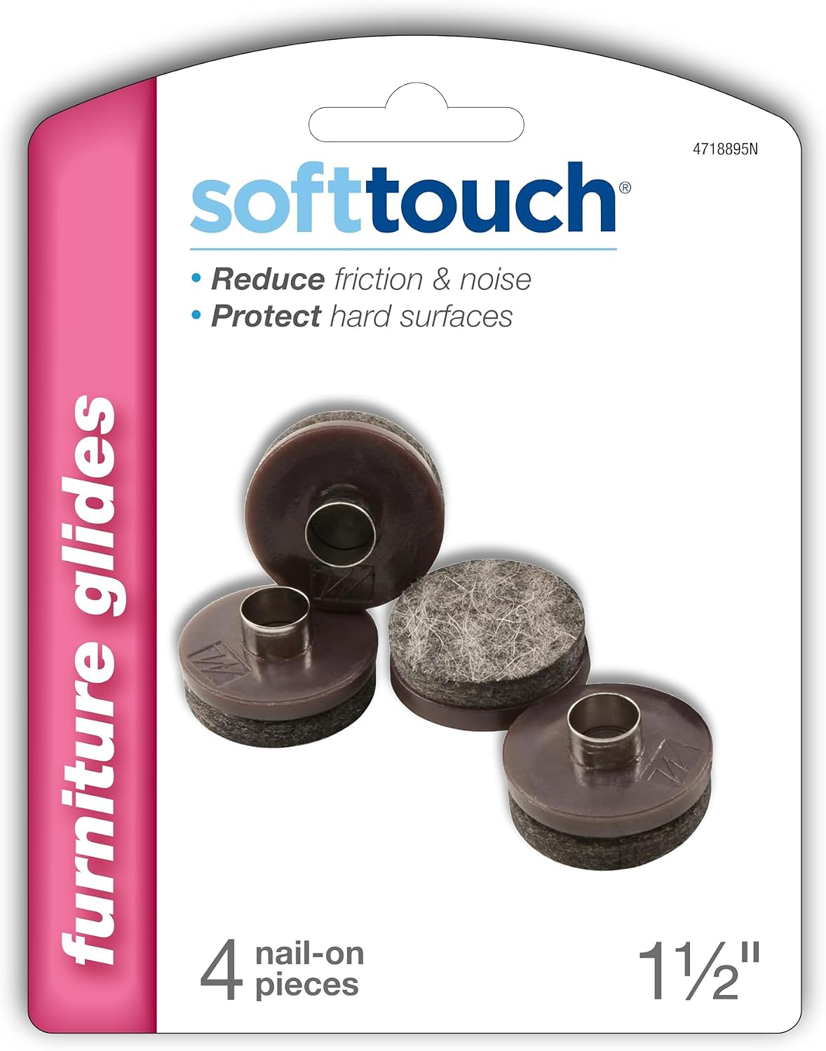 softtouch 7/8" Round Nail On Heavy Duty Felt Furniture Pads for Wood Furniture, Protect Hard Floor Surfaces from Scratches, Brown (8 Pack)
