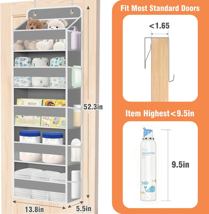 WISELIFE Over The Door Organizer Storage 4 Shelves Large Capacity Hanging Bedroom Storage Solution with 6 Side Pockets for Dorm Bathroom Pantry Nursery and Baby Essentials Holds up to 40 Lbs (Black)