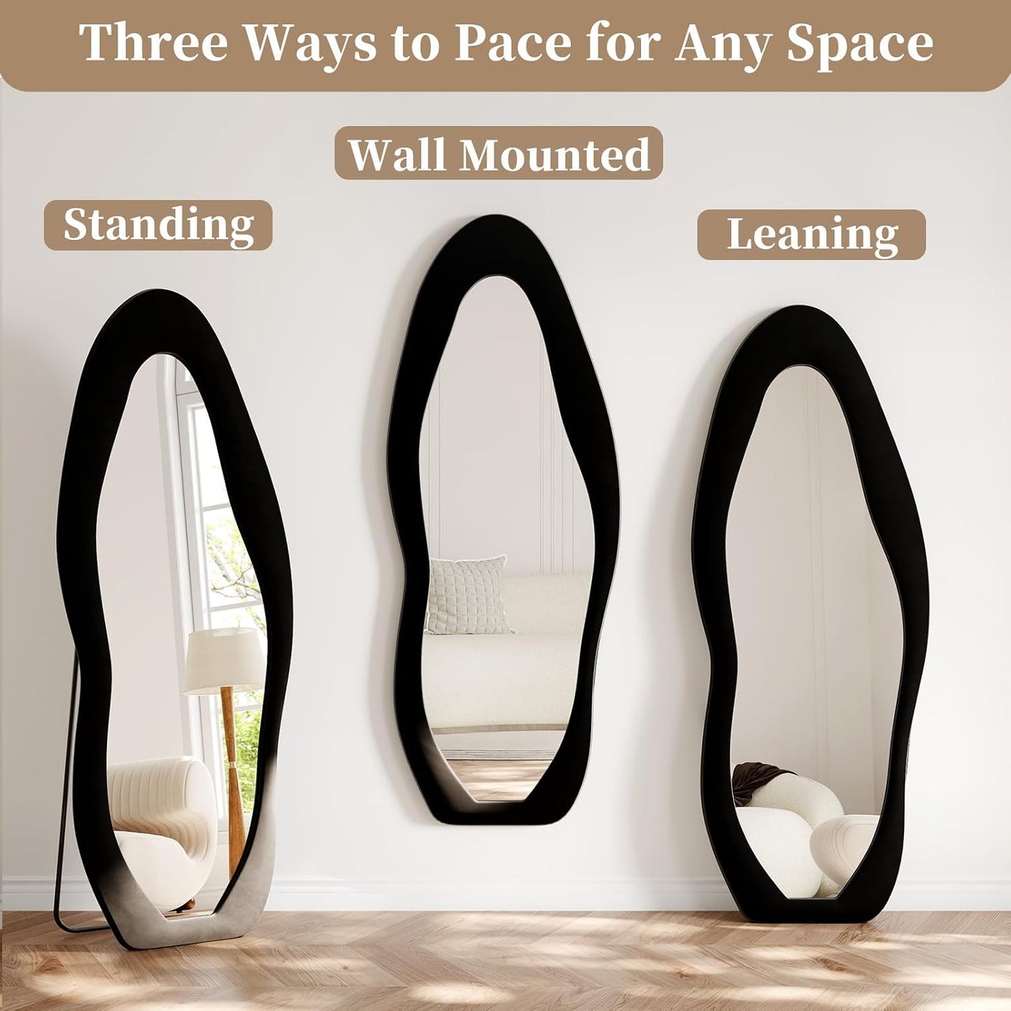 71"x32" Flannel Full Length Mirror, Arched Mirrors Full Length with Stand, Flannel Floor Mirror for Bedroom and Living Room, Full Body Mirror Hanging or Leaning, White