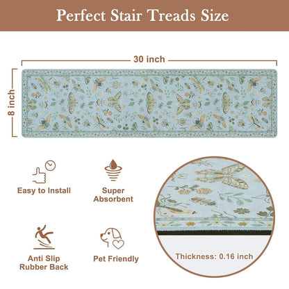 OJIA Insect Print Stair Treads Non Slip Stair Runners for Wooden Steps Indoor, 15PCS 8"x30" Rubber Backing Carpet Treads for Wood Stairs Staircase Step Treads for Kids & Dogs, Stair Covers, Black