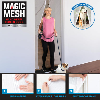 Magic Mesh Deluxe, Black | Magnetic Screen Door, Heavy Duty, Magnetic Closure, Door Net, Patio Screen, Sliding Door Screen, Bug Screen for Doorways, Kid & Pet Friendly | Size 39" x 83" (Pack of 1)