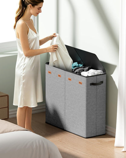 185L Laundry Hamper 3 Section with Lid & Removable Bags | Collapsible laundry basket organizer for laundry room, bedroom & dorm with 3 removable washing bags