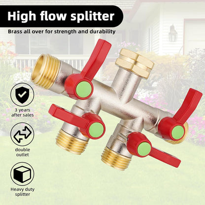 EJW Hose Splitter 2 Way, Garden Hose Splitters, Heavy Duty Faucet Splitter,Rv Brass Water Hose Y Splitter, Double Hose Connector, Spigot Splitter, Two Way Hose Manifold Valve 3/4 Inch GHT Thread.