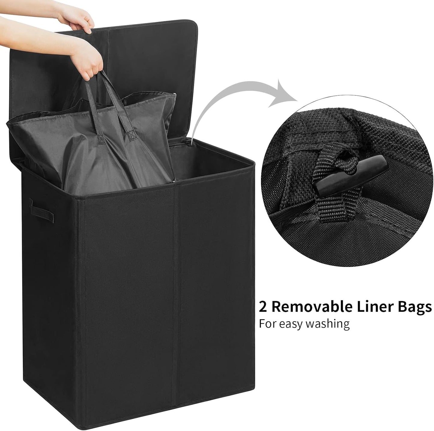 WOWLIVE 180L Laundry Hamper with Lid 3 Section,Large Laundry Basket with Removable Bags and Handles,Collapsible Dirty Clothes Hampers for Laundry,Laundry Basket Organizer for Laundry Room,Dorm,Beige