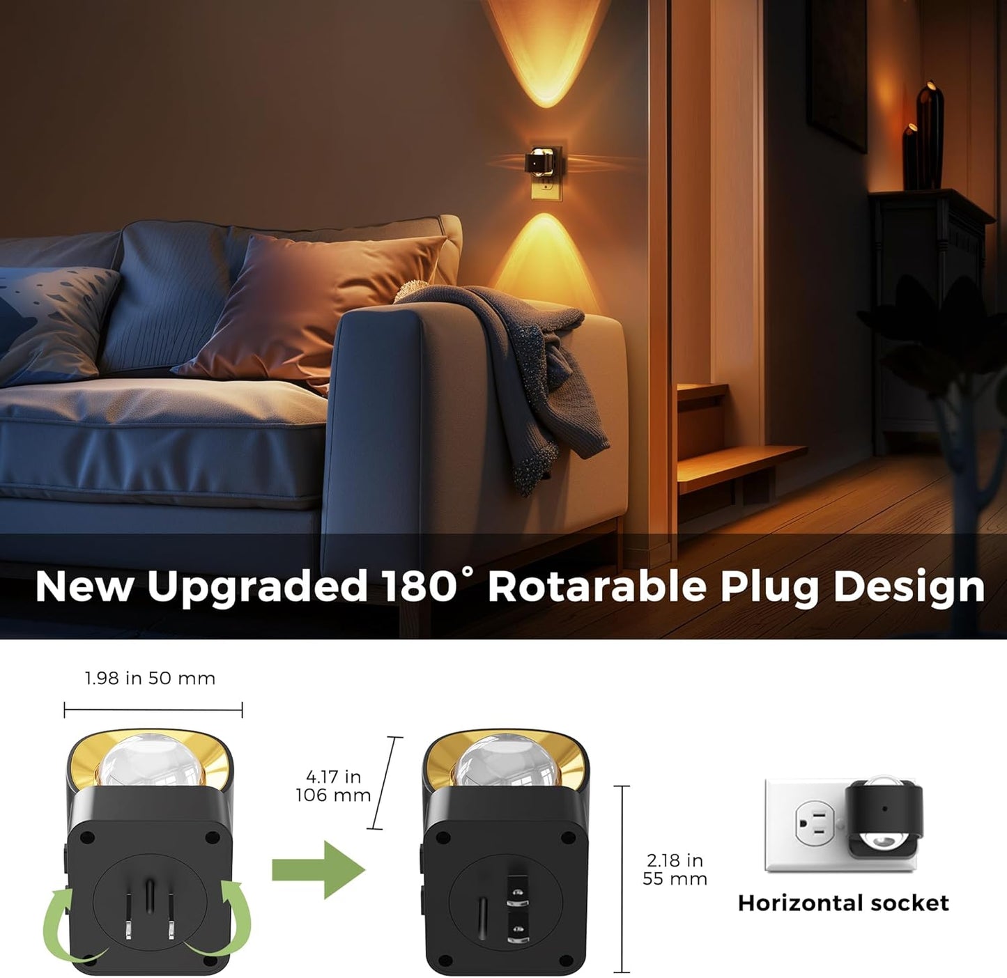 L LOHAS LED Night Light Projector, Night Lights Plug into Wall, Dusk to Dawn Sensor, 180°Rotating Nightlight for Kids, 0-150LM Dimmable Soft White Ambient Lighting for Bathroom, Decor, Gifts, 2 Pack