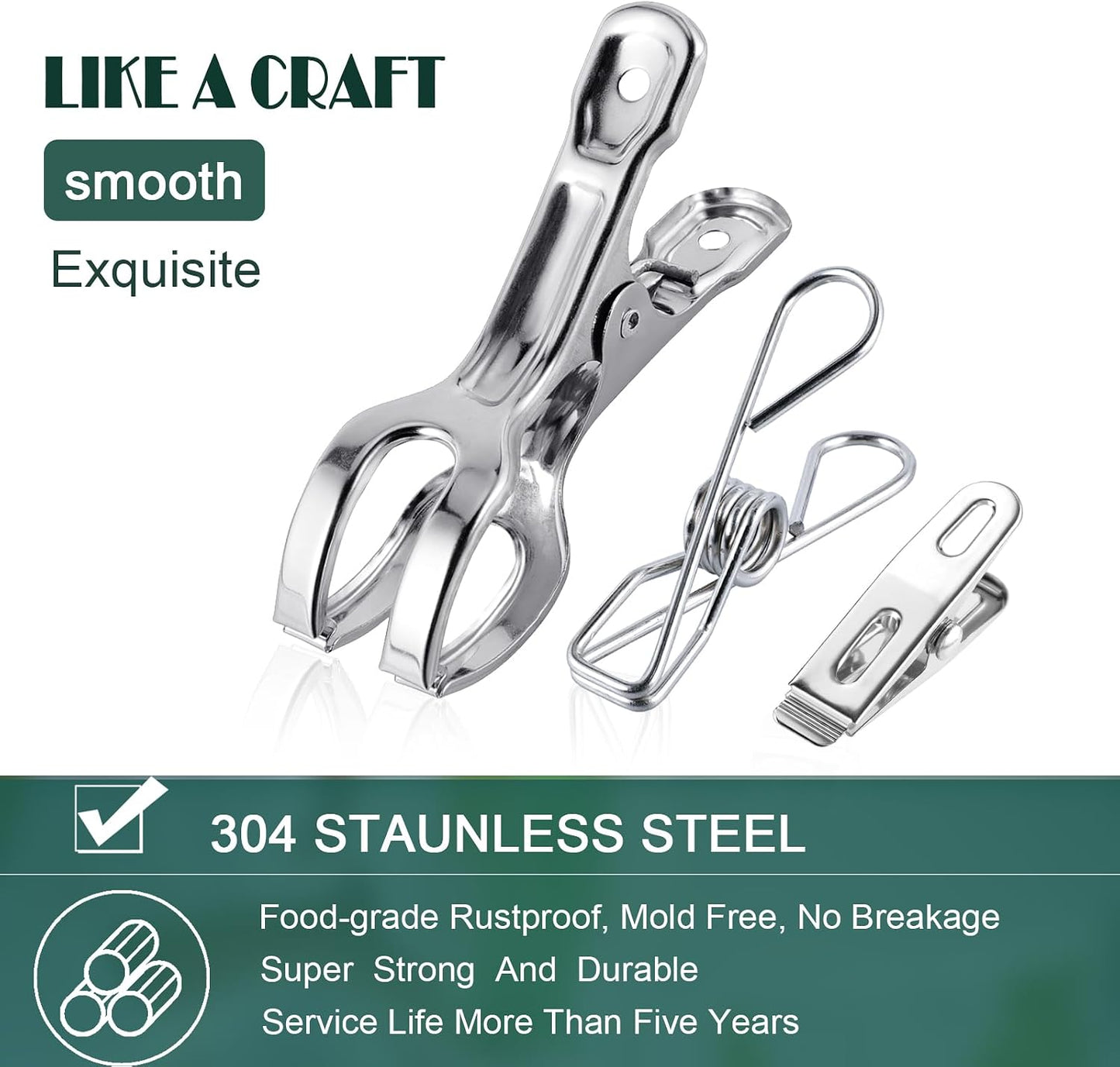 (50PCS) Stainless Steel Laundry Clothes Pins Heavy Duty Outdoor, Clothespins for Hanging Clothes, Metal Clips, Metal Snack Bag Chip Clips for Food Packages, Mini Clothes pins