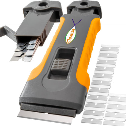 Razor Blade Scraper Tool with 15pcs Extra Blades, Cleaning Razor Scraper for Glass, Glass Top Stove Scraper for Oven Door, Cooktop Scraper, Glass Scraper Cleaning Paint from Glass
