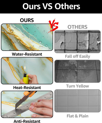 WADILE 10pcs Peel and Stick Shower Waterproof Marble Tiles Wall Panels, 11.8"x11.8" Self-Adhesive Backsplash, for Home Bathroom, Kitchen, Living Room White (Not Real Tile)