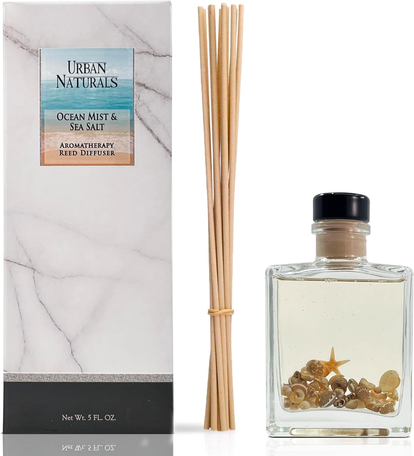 Urban Naturals Smoked Vanilla Reed Diffuser Set with Vanilla Bean, Sandalwood & Leather – 5 Ounce Sleek Black Rectangular Refillable Glass Bottle – Made in the USA