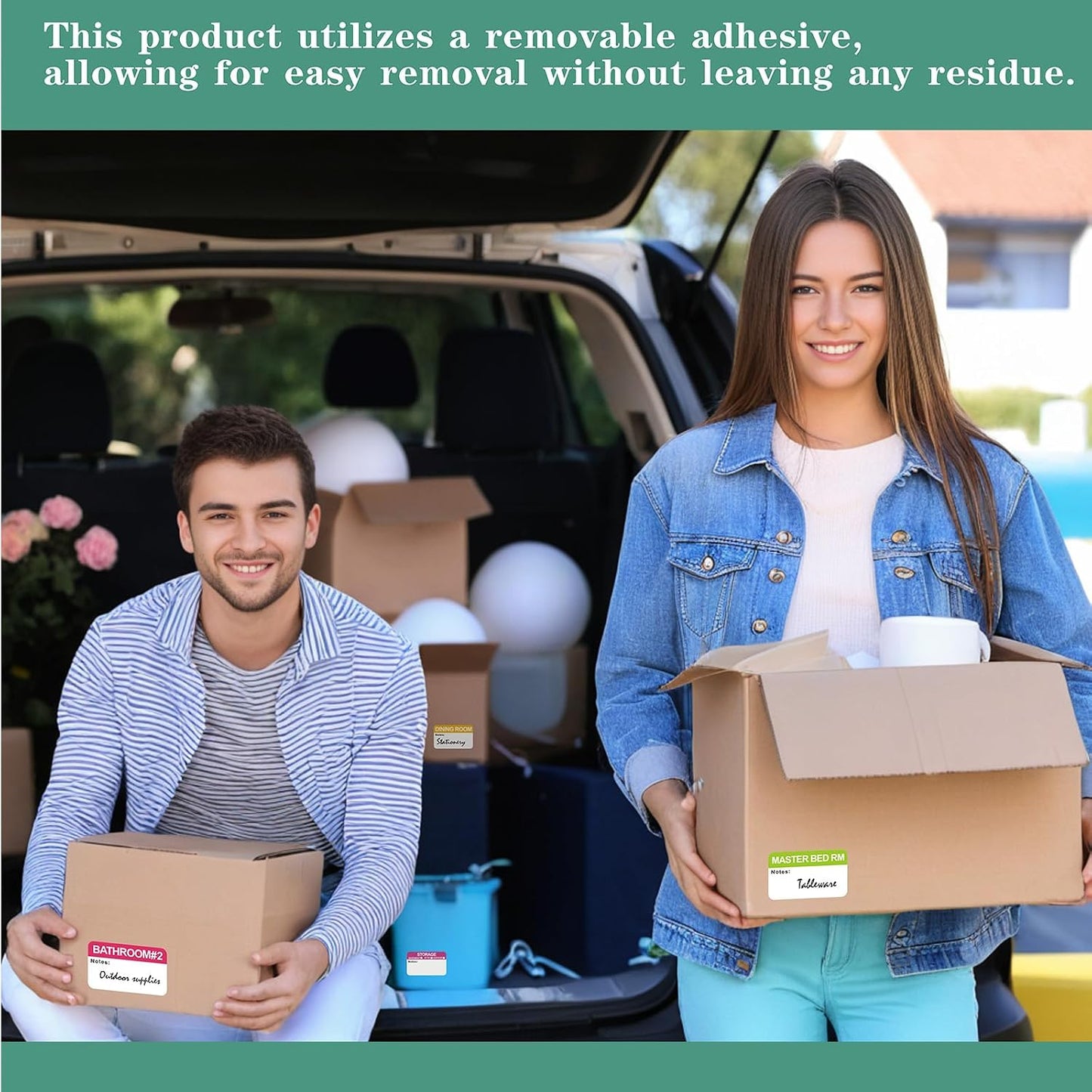 400 pcs 20 Designs Pre-Printed Color-Coded Home Moving Packing,PVC Material (Waterproof, Easy to Remove), 2 Pcs Markers Included in Set in Set, Each Measures 3” x 1.8”