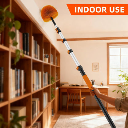 30 FT Reach Cobweb Duster with 5-24 FT Telescoping Pole, Dual Action Flip-Lock & Screw Fixing Design, Washable Reusable Duster for High Ceilings, Fans & Home Cleaning