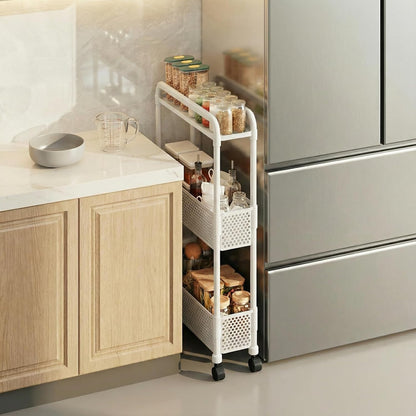Slim Storage Cart, Plastic Kitchen Gap Storage, Multi-Layer Organizer with 360° Swivel Wheels for Kitchen Bathroom (Black,3 Tier)