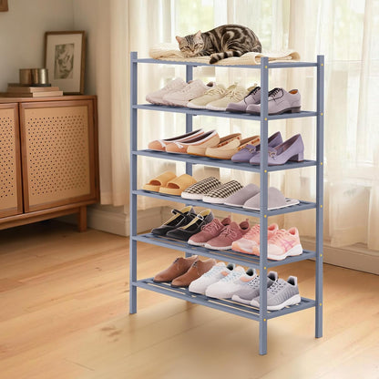 Smiry Bamboo Shoe Rack, 3 Tier Free Standing Wooden Shoe Organizer, Stackable Wood Shoe Storage Shelf for Closet, Entryway, 5 Horizontal Slats, 26.8"x11"x18.3", Natural