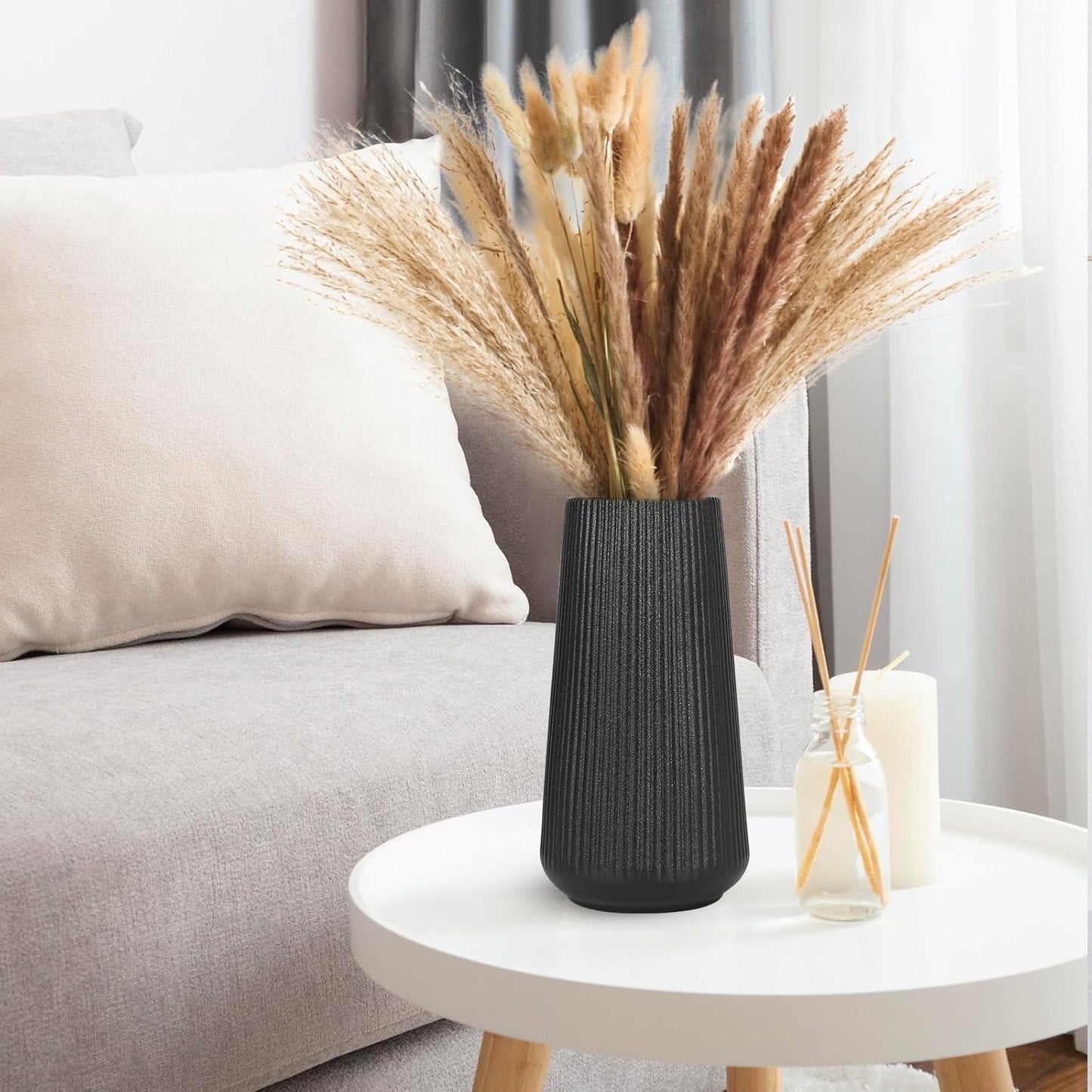 White Ceramic Vase, GUKJOB Small Cute Flower Vase for Pampas Grass, Home, Living Room, Dining Table, Farmhouse, Office Decor, Bedroom, Table, and Kitchen Shelf (White- 2PCS)
