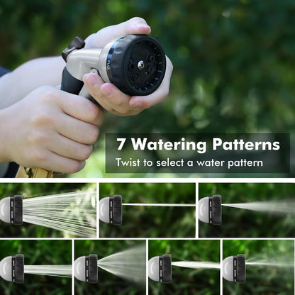 RESTMO Garden Hose Nozzle, Heavy Duty Metal Water Hose Nozzle with 7 Adjustable Spray Patterns, High Pressure Hand Sprayer with Flow Control for Watering Plants & Lawns, Washing Cars & Pets