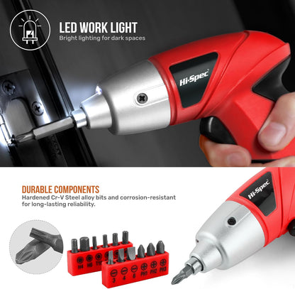 Hi-Spec Cordless Electric Screwdriver, Power Screw Driver Set with Pink Compact Tool Kit for Small Repair and Maintenance- Ideal Housewarming Gift,19 Piece