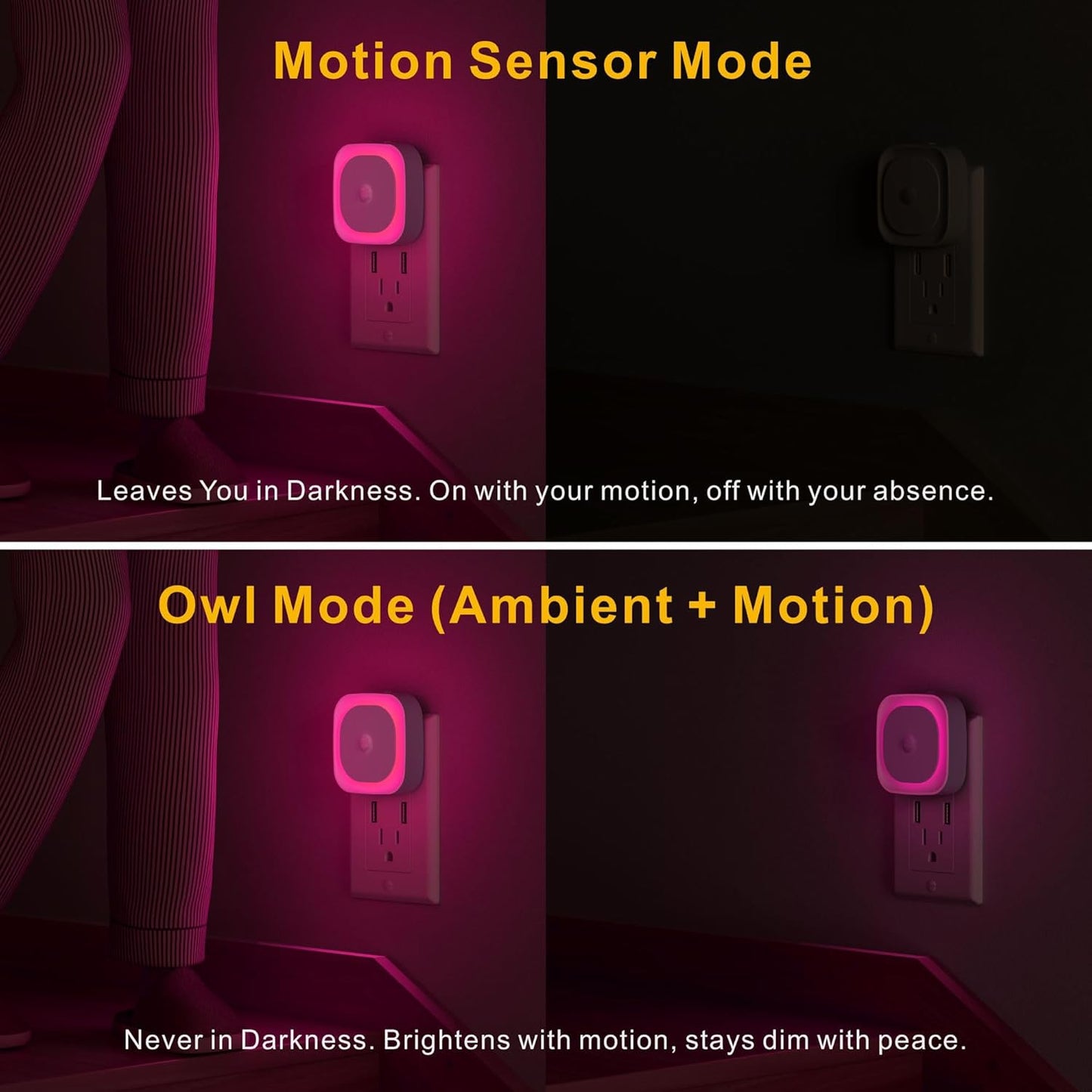 YUNLEX 2 Pack Plug in Red Sleep Night Light with Motion Sensor & Dusk to Dawn Sensor, Soft Glow, 0% Blue Light, Dimmable, Auto On/Off, LED Lights for Bedroom, Kids, Bathroom, Hallway, as Mother Gifts