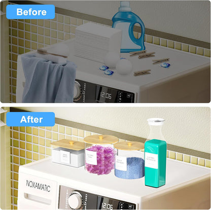 3+1 Pack Laundry Pods Containers & Dryer Sheet Holder & Laundry Detergent Dispenser, Laundry Room Organization and Storage Jars with Lids, Labels and Scoops for Scent Booster Powder Pods, Black Lid