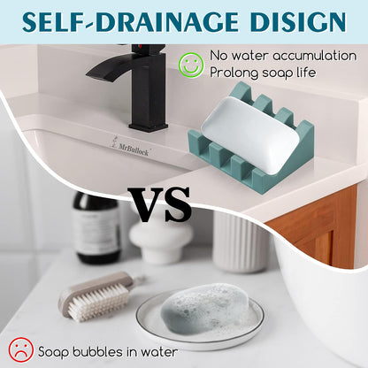 Self Draining Silicone Soap Dish with Suction Cups - Non-Slip Bar Soap Holder for Shower & Kitchen, Waterfall Tray Keeps Soap Dry, Easy Clean, Extends Soap Life (White, 1)