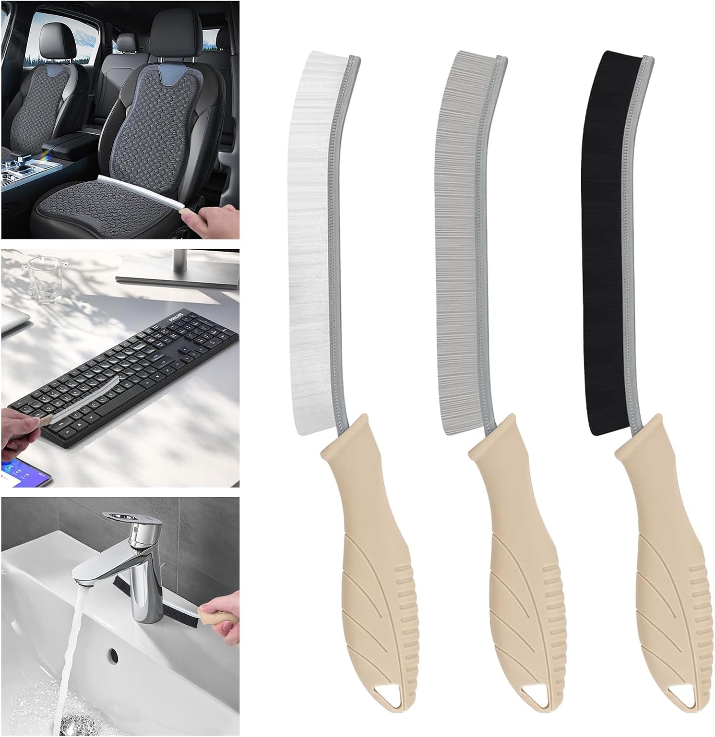TQRR 3Pcs Cleaning Brush- Includes 1 Soft Bristle Cleaning Brush, 2 Hard Crevice Brush, Bathroom Cleaning Brush, Multifuntianal Grout Brush, Cleaning Tools for Auto Vent Wheel Kitchen House (Black)