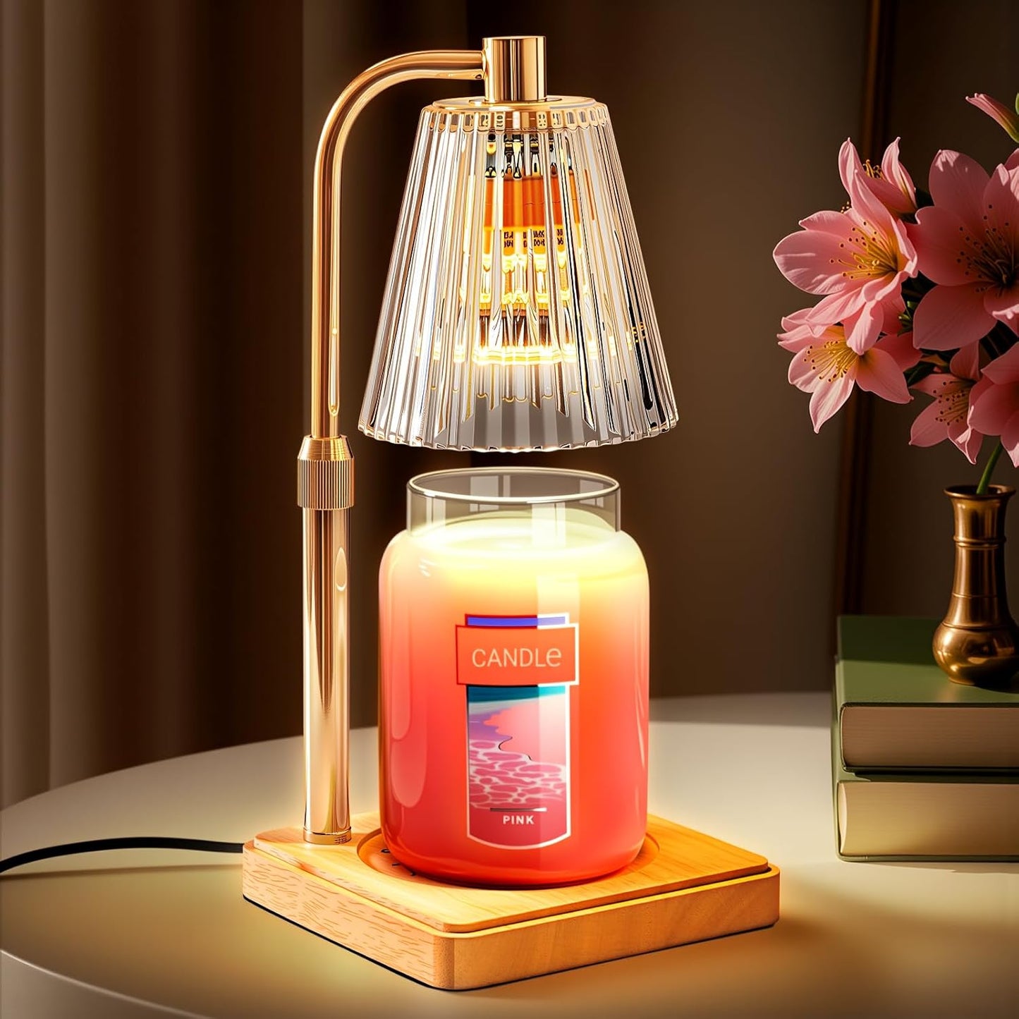 Marycele Candle Warmer Lamp with Timer & Dimmer - Mothers Day Gifts for Women Mom Her, Aesthetic Office Home Decor, Adjustable Height Wax Melter for Candle Jar & 3-Wick Candles (2 Bulbs Included)