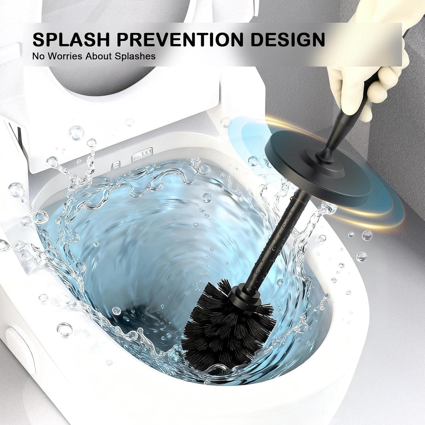 Stainless Steel Toilet Brush and Holder Set : Weighted Stable Base, Removable Inner Tube.Long Handle Toilet Bowl Brush Splash-Proof Design for Deep Cleaning & Space-Saving Storage,Nickel