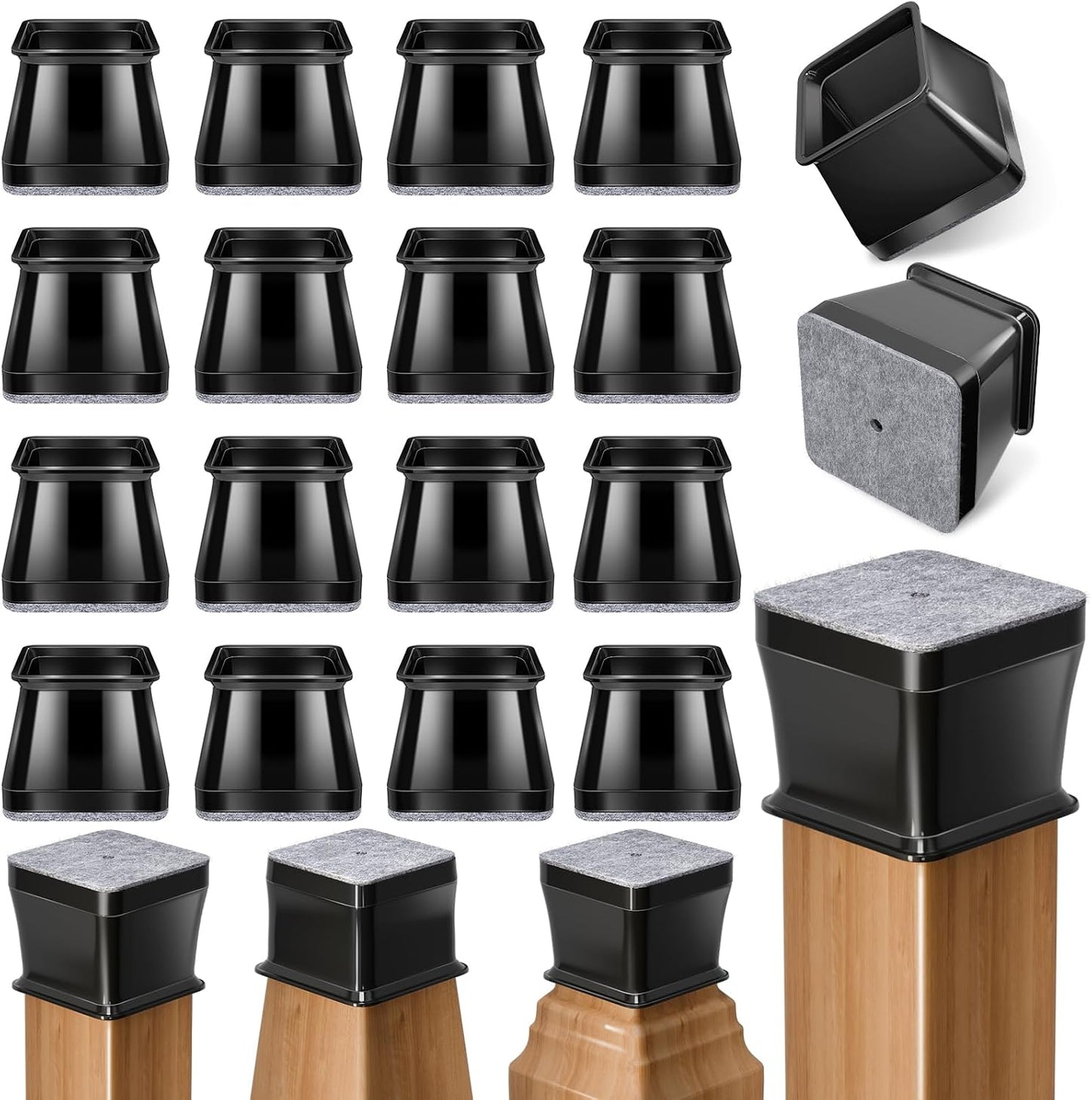 Ansible 24 Pcs Chair Leg Floor Protectors Square, Silicone Felt Furniture Leg Pads Caps Covers for Hardwood Floors (Fit:1-1/16" to 1-5/8")