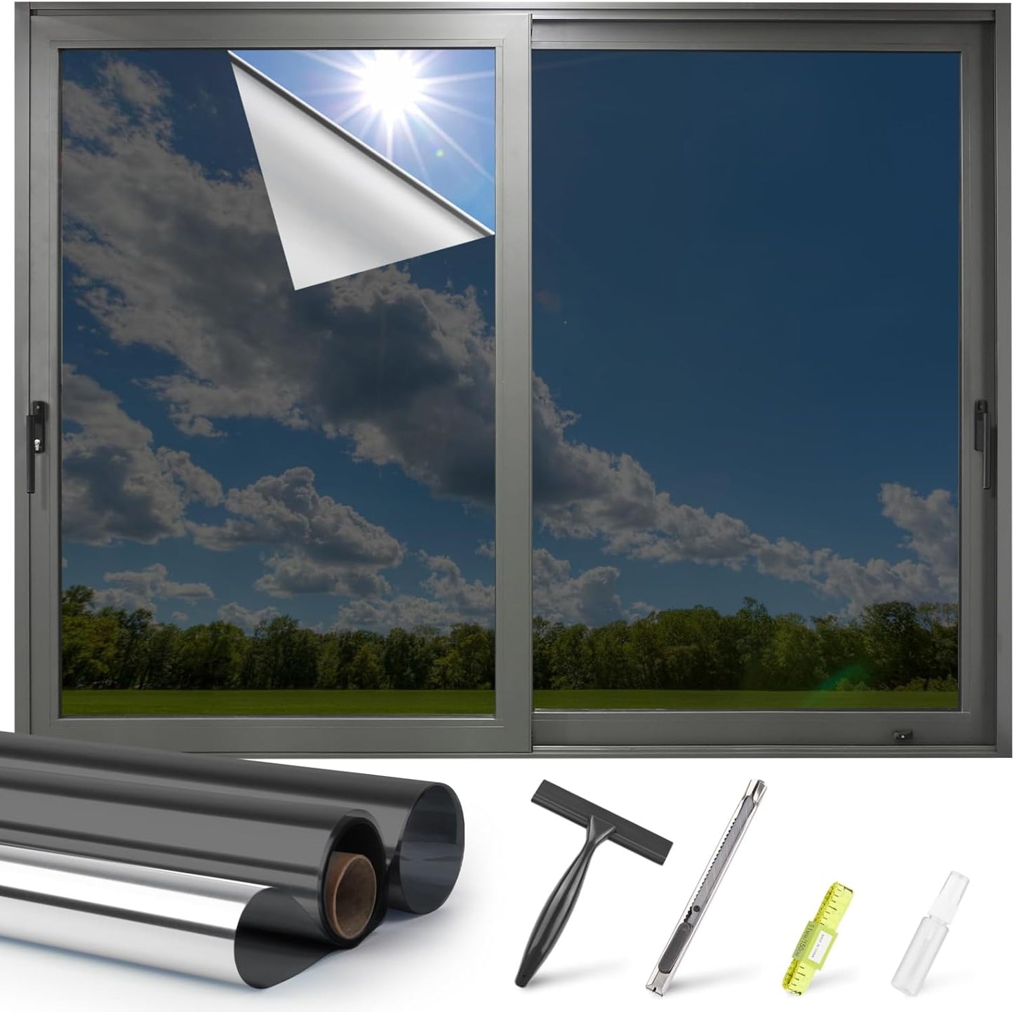 Kromapolis Blackout Window Privacy Film Total Light Blocking Room Darkening Window Covering, Removable Static Cling Frosted Glass Tint, Non-Adhesive, Black 17.5'' x 78.7''