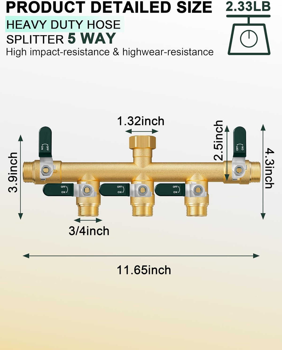 EBH Garden Hose Splitter 2 Way, Heavy Duty Solid Brass Hose Splitter with Shutoff Valves, Water Spigot Splitter With 304 Stainless Steel Handle, Full Flow Outdoor Faucet Splitter, 3/4" GHT Thread
