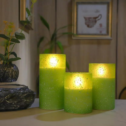 Blue Flameless Candles with Remote, Real Wax Glass Battery Operated Candles with Timer, LED Pillar Candle for Bedroom Home Wedding Birthday Party Fall Halloween Christmas Decorations, Set of 3