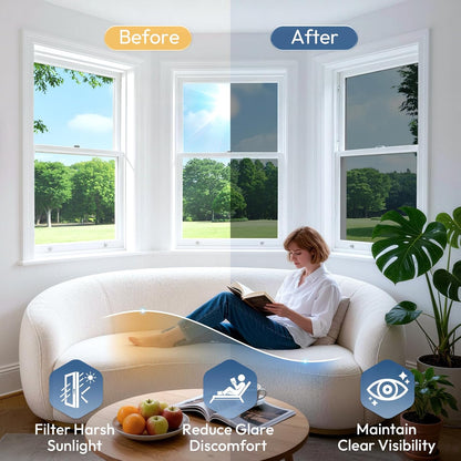 rabbitgoo Privacy Window Film Non Adhesive Frosted Glass Sun Blocking Self Static Cling Decorative for Home Kitchen Living Room, Removable and Reusable, 17.5 X 78.7 inches