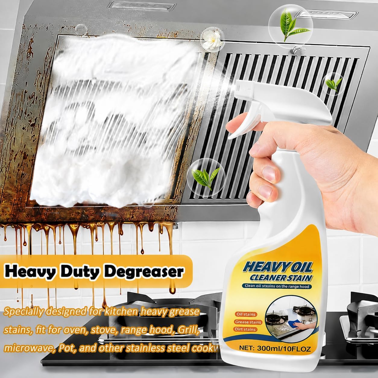 Heavy-Duty Degreaser for Kitchen Heavy Oil Stain Cleaning - Remove Dirt, Grime, and Grease from Oven, Microwave, stove top and other kitchen appliances-10Fl.Oz