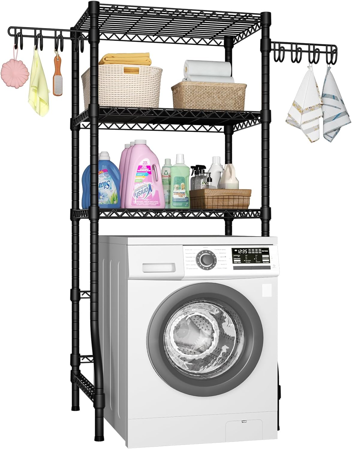 Ulif U8 Mini Laundry Room Storage Organizer, Over the Washer and Dryer Storage Shelves for Laundry Organization, 29.5”W x 17.3”D x 76.2”H, Suit Washing Machine Width within 27.1”, Hold 304 lb, Black