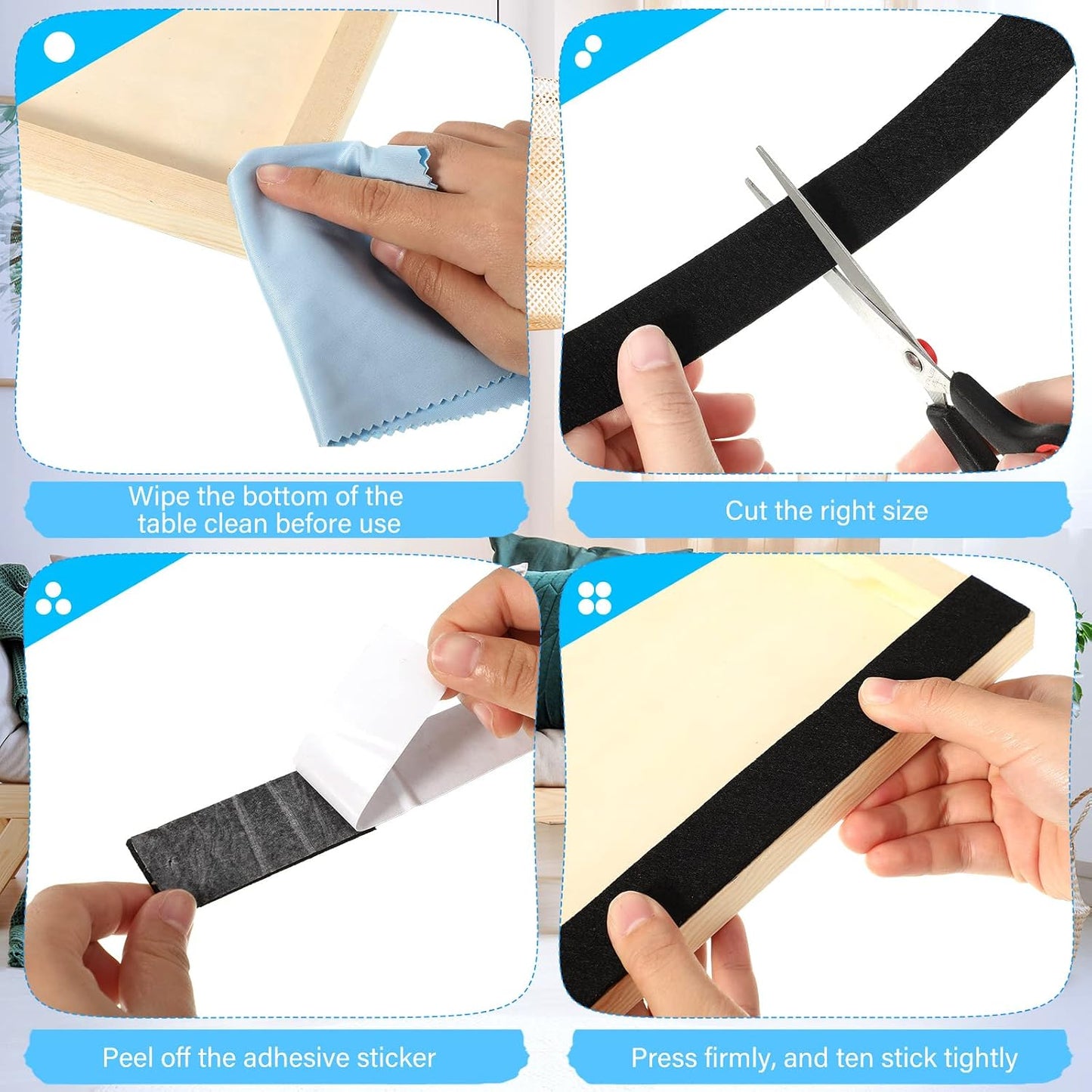 Zonon 4 Rolls 120 Inch Felt Strip with Adhesive Backing Felt Tapes Furniture Strip Rolls Self Stick Heavy Duty Polyester for Protecting Furniture and DIY Adhesive(Black,0.5 Inch)