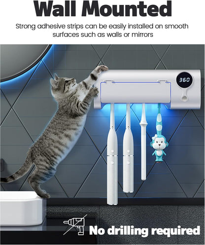 MIMORE Toothbrush Holder, 5 Toothbrush Slots & Timer Function, Cordless Wall Mounted Toothbrush Holders for Bathrooms