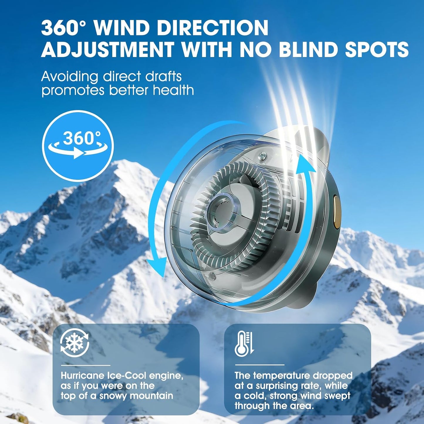 Timeno Portable Clip-On Bladeless Fan, Mini USB Rechargeable 360° Rotatable Fan, 3-Speed Silent Personal Cooling Fan for Outdoor Travel Office (White)