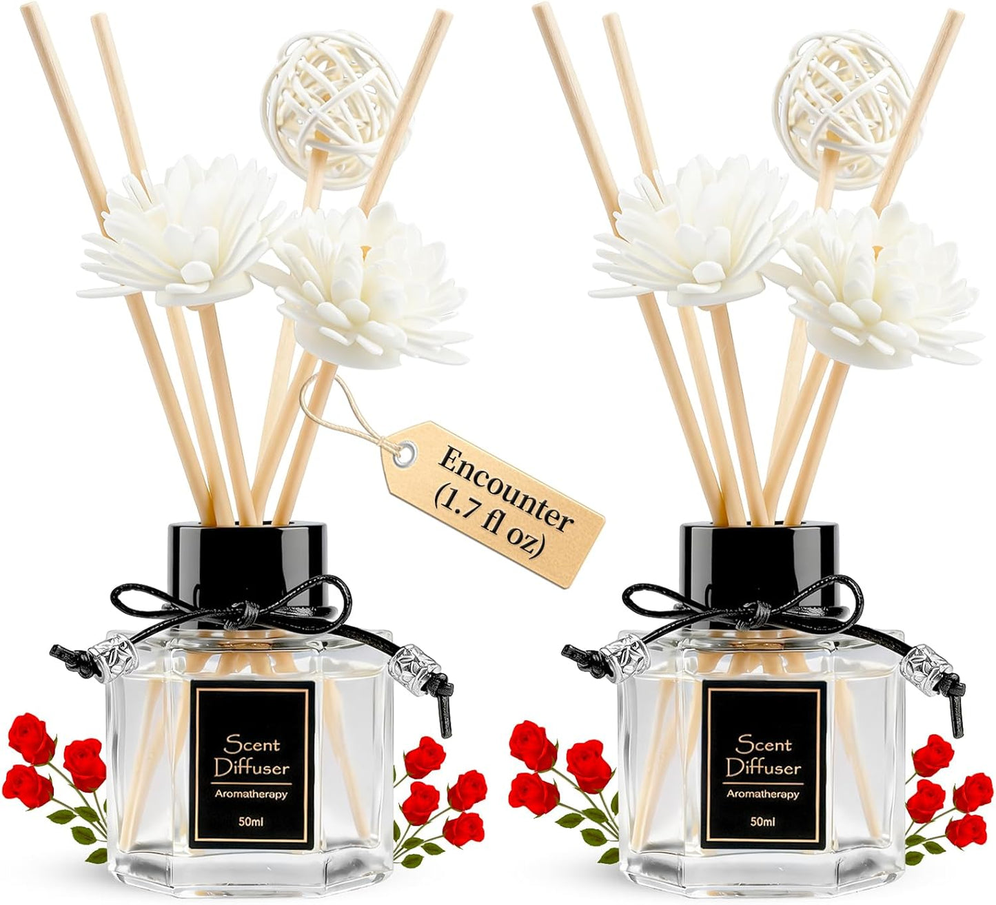 TonJin Reed Diffuser Set of 2 | 1.7 fl oz Natural Home Fragrance with Sticks | Long-Lasting Scented Sticks for Bathroom, Living Room & Bedroom | Non-Toxic Essential Oil Air Freshener Shangri-La