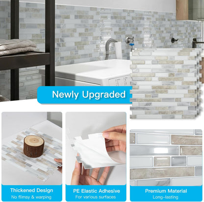 Art3d 10-Sheet Heavy-Duty Peel and Stick Backsplash, Waterproof Wall Tiles Stick on Kitchen Backsplash Living Space, Beige & White