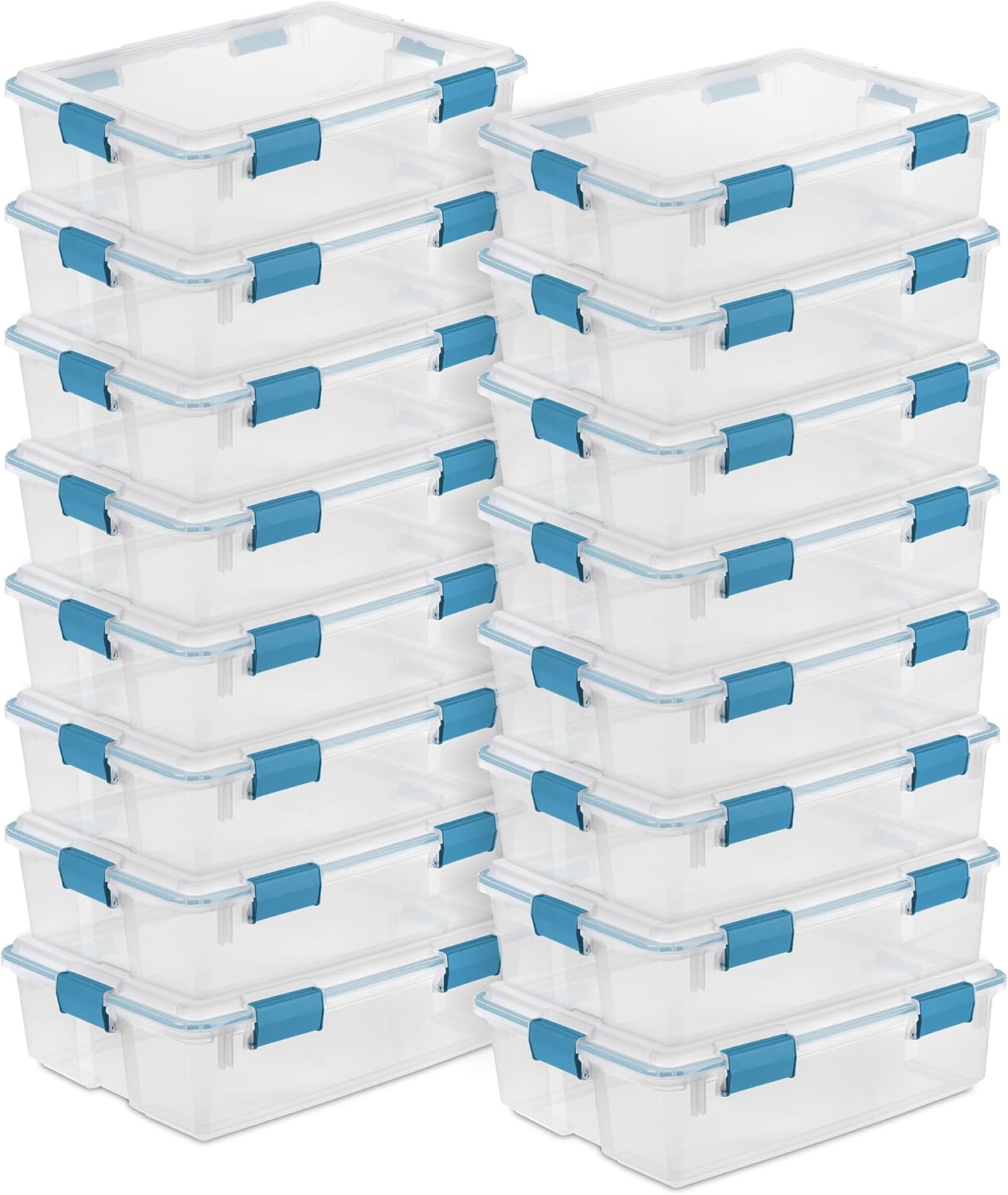 Sterilite 4-Pack Gasket Box, Home Storage Organizer Bins with Lids, 37 Quart – Stackable Clear Plastic Containers for Bedroom, Bathroom, Garage, Basement, or Attic